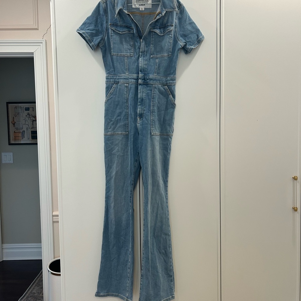 Zara x Good American full denim jumpsuit large flare